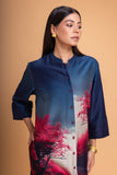 MIDNIGHT BLUE & PINK CHANDERI PRINTED SHIRT (1 PC)
