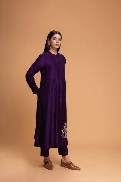 PURPLE DUPION EMB. KURTA SET (2 PCS)