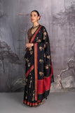 BLACK TUSSOR GEORGETTE DISCHARGE PRINTED SAREE (1 PC)