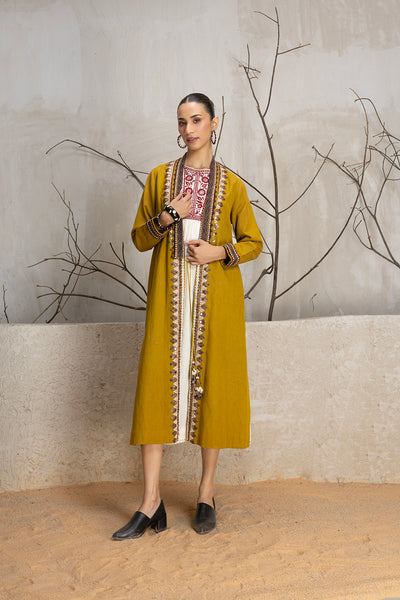 MUSTARD LINEN EMBROIDERED JACKET (1 PC)