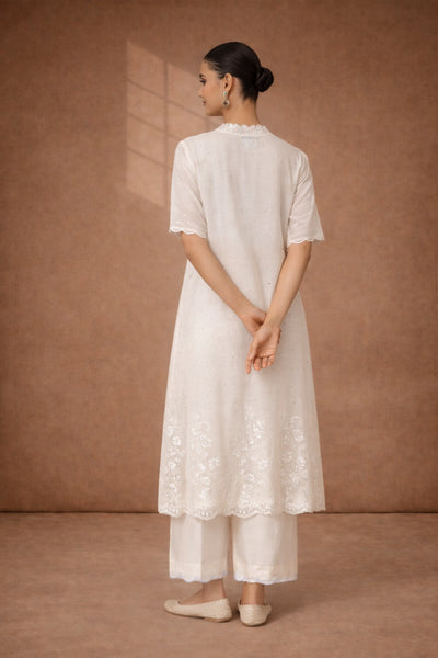 IVORY CHANDERI KURTA WITH DELICATE HAND EMBROIDERY