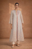 AN AIRY OFF-WHITE CHANDERI JACKET KURTA WITH PASTEL DETAILING