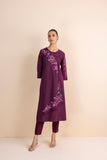 WINE STRIPE PRINTED & EMBROIDERED ANGRAKHA KURTA SET (2 PCS)