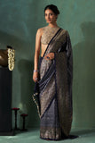 DARK BLUE TISSUE BANARASI SILK EMBROIDERED SAREE SET (1 PC)