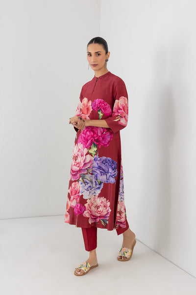 POPPY BLAZE SILK CHANDERI FLORAL PRINTED TUNIC (1 PC)