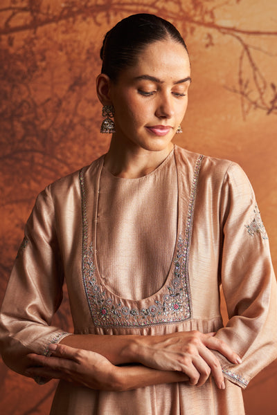 OLD ROSE DUPION EMBROIDERED KURTA SET (YMN-15B)