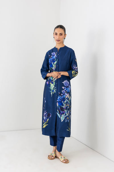 BLUE LAGOON DUPION FLORAL BUTA PRINTED TUNIC (1 PC)