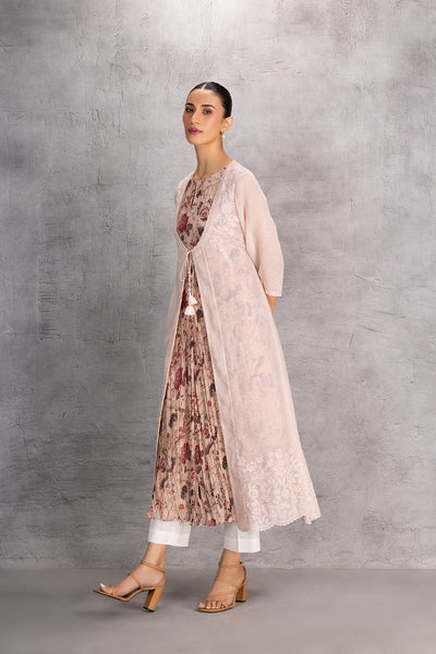 BLUSH FLORAL CHANDERI TUNIC WITH JACKET (1 PC)