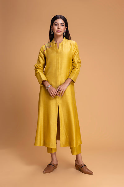MUSTARD VISC. DUPION EMB. KURTA (2 PCS)