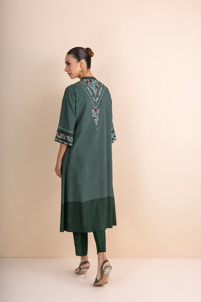 SHADES OF GREEN STRIPE PRINTED & EMBROIDERED KURTA SET (2 PCS)