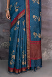 TEAL BLUE TUSSOR GEORGETTE DISCHARGE PRINTED SAREE (1 PC)