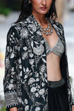 Silver Tissue Bikini Top With Black Cotton Skirt And Black Dupion Emb. Jacket ( Tl-12/top, Tl-135/skt, Tl-135/jkt)