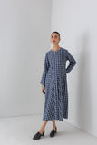 BLUE CHEQUERED WOOLEN GODET PANELS DRESS (1 PC)