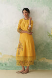 SUNFLOWER YELLOW CHANDERI MULTICOLOR KASHMIRI EMB. KURTA SET (2 PCS)