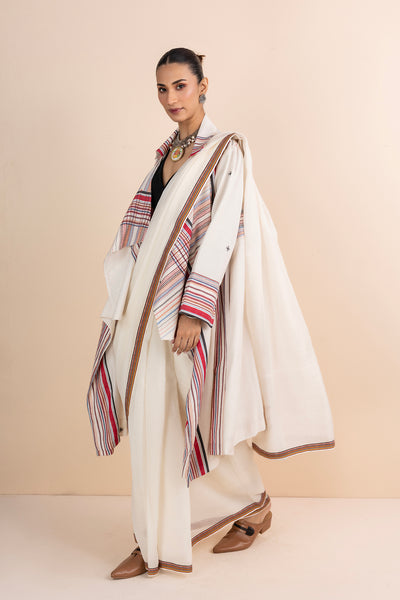 IVORY HANDWOVEN COTTON LONG JACKET (1 PC)