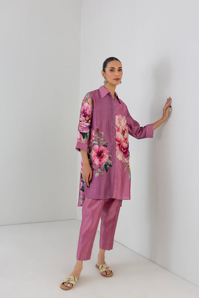 SALMON PINK DUPION PEONY FLOWER PRINTED SHIRT(1 PC)