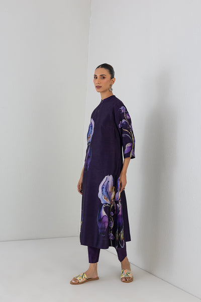 EGGPLANT PURPLE DUPION IRIS LILY PRINTED TUNIC (1 PC)