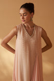 PEACH CHIFFON MOTI EMBROIDERED DRAPE DRESS ( SE-03A)