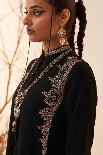 BLACK WOOLEN EMBROIDERED JACKET (1 PC)