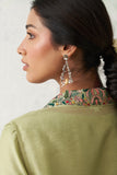 MINT GREEN CHANDERI KASHMIRI EMB. CAPE & DRESS SET (3 PCS)