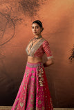 HOT PINK TISSUE MULTIKALI EMB. LEHENGA SET (EVO-09) (3 PCS)