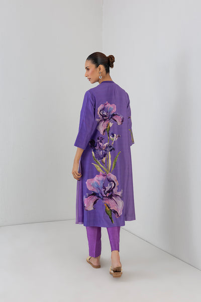 VIOLET FROST SHADED SILK CHANDERI FLORAL PRINTED TUNIC (1 PC)