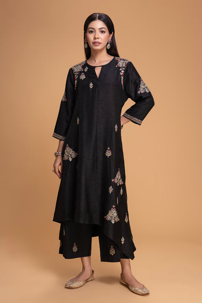 BLACK DUPION EMB. KURTA SET (3 PCS)