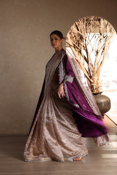 LIGHT MAUVE TISSUE CRINKLED SAREE SET (2 PCS)