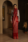 CRIMSON RED TUSSOR BANARASI SAREE SET (1 PC)