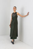 MOSS GREEN MELANGE DRESS PAIRED WITH MOSS GREEN PANTS (2 PCS)