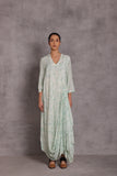 AQUA COTTON MARBLE PRINTED DRAPE DRESS (1 PC)