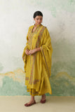 LIME GREEN CHANDERI EMB. KASHMIRA KURTA SET (3 PCS)