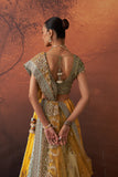 YELLOW & AQUA DUPION EMB. LEHENGA SET(KA-01B) (4 PCS)