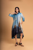 SHADES OF BLUE SILK CHANDERI PRINTED TUNIC (1 PC)