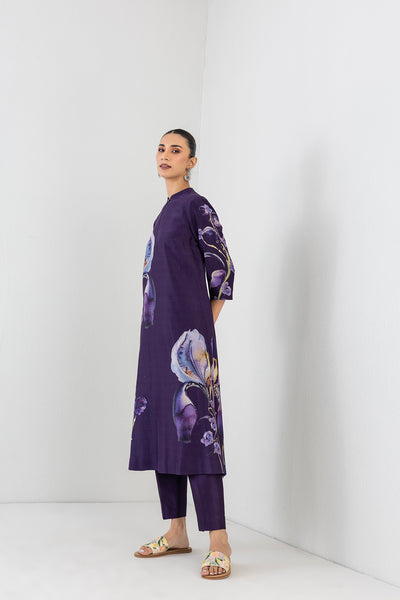 VIOLET ABYSS SILK CHANDERI IRIS LILY PRINTED TUNIC (1 PC)