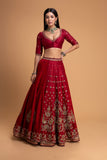 RED MUSHROO EMB LEHENGA SET (3 PCS)