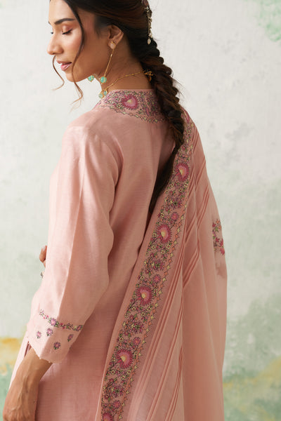 SOFT PINK CHANDERI EMB. KASHMIRA KURTA SET (3 PCS)
