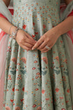 AQUA DUPION PRINTED & EMB. ANARKALI SET (2 PCS)