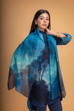 DARK BLUE CHANDERI PRINTED STOLE (1 PC)