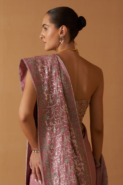 LILAC CHINESE DUPION FOIL PRINTED  & EMBROIDERED SAREE WITH LILAC UNSTITCHED BLOUSE & PETICOAT (SE-12)