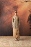 GOLD SILK TISSUE HEAVY EMB. LONG JACKET & GOLD TISSUE DRAPE SKIRT (2 PCS)