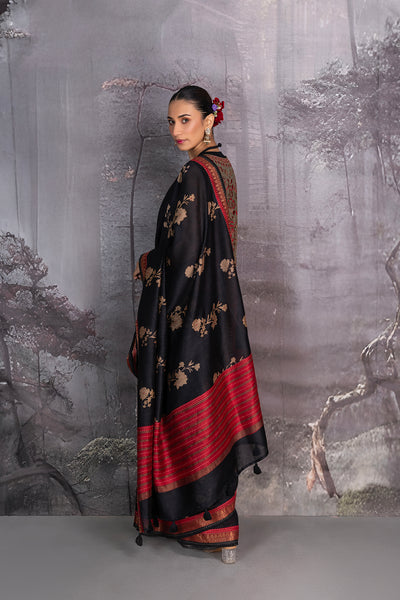 BLACK TUSSOR GEORGETTE DISCHARGE PRINTED SAREE (1 PC)