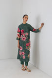 MINTED SAGE DUPION HIBISCUS PRINTED DRESS (1 PC)