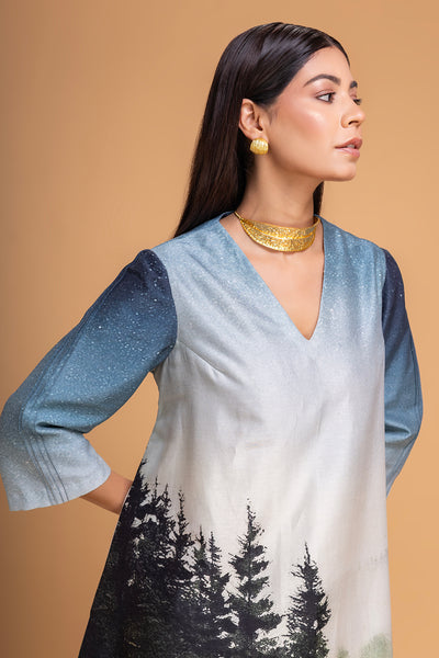 BLUES CHANDERI PRINTED DRESS (1 PC)