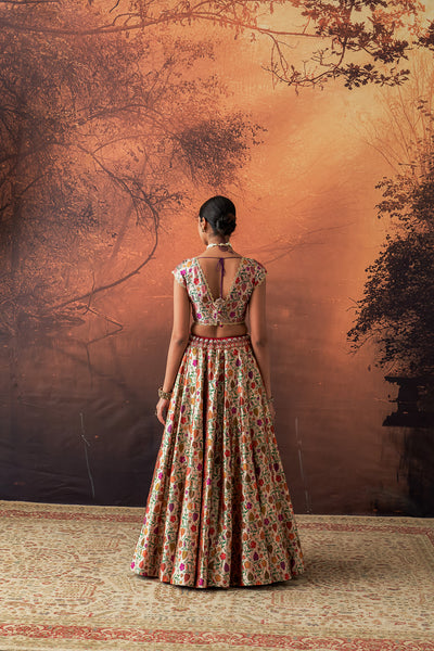 MULTICOLOUR KIMKHWA BORCADE EMB. LEHENGA SET(EVO-05) (5 PCS)