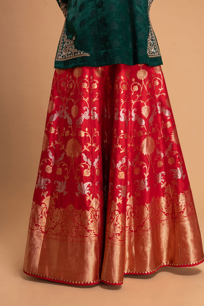 RED BROCADE LEHENGA SET (2 PCS)