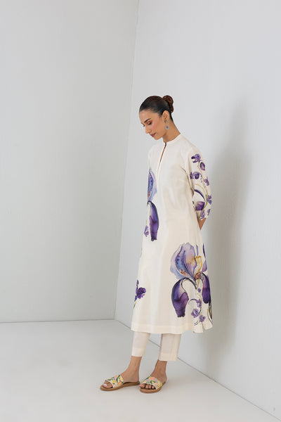 DOVE MIST SILK CHANDERI IRIS LILY PRINTED TUNIC (1 PC)