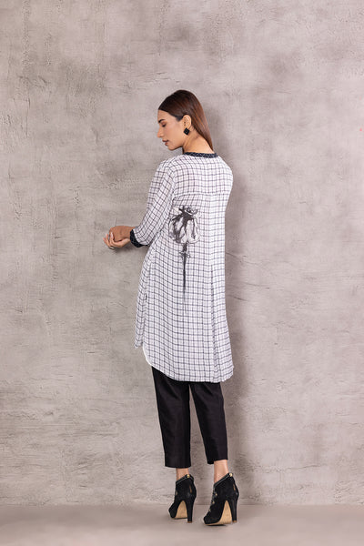 IVORY CHIFFON CHECK WITH SWAN PRINTED TUNIC (BW-03A)