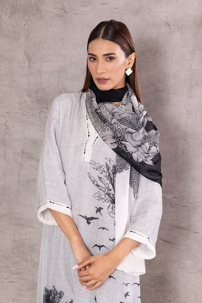 MONOCHROME CHIFFON LINEAR PRINTED STOLE (BW-12/STL)