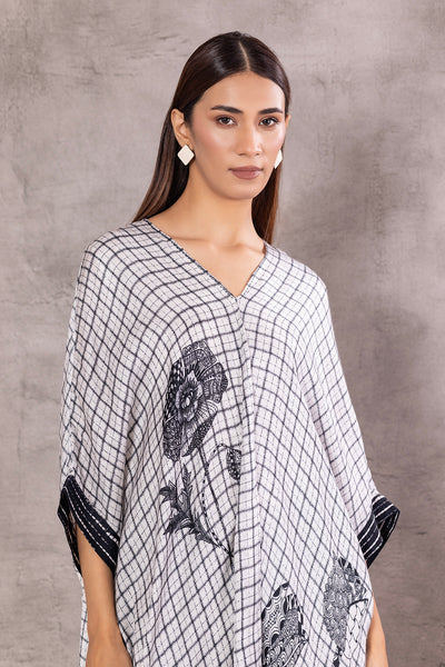 IVORY SILK BOTANICAL STRIPE PRINTED TUNIC (BW-06)